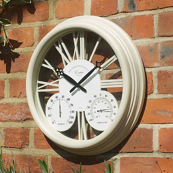 Outside In Exeter Wall Clock & Thermometer 15" Cream