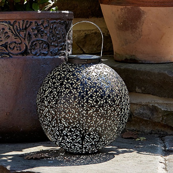 Smart Solar Damasque Silhouette Lantern - Bronze | Garden Lighting