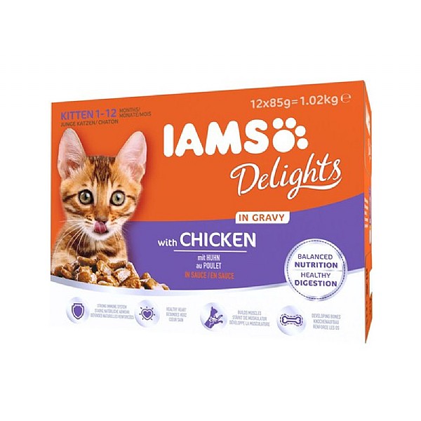 Iams Delights Kitten Pouch Chicken in Gravy 12x85g