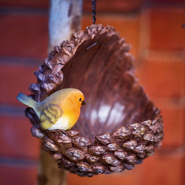 Vivid Arts Open Pine Cone Bird Feeder with Robin