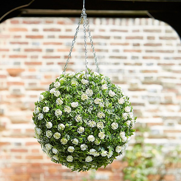 Smart Garden White Rose Artificial Topiary Ball 30cm