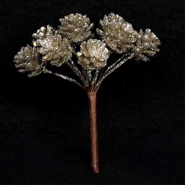 Gisela Graham Pale Gold Glitter Acrylic Mini Cone Bunch Pick