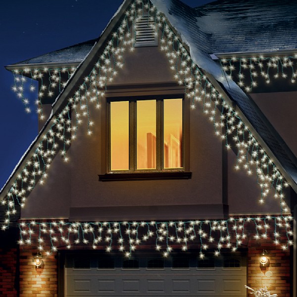 360 warm white led snowing icicle lights with timer outdoor christmas lighting sets