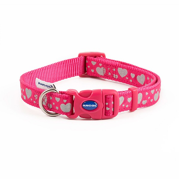 Ancol Adjustable Reflective Fashion Collar Pink Hearts