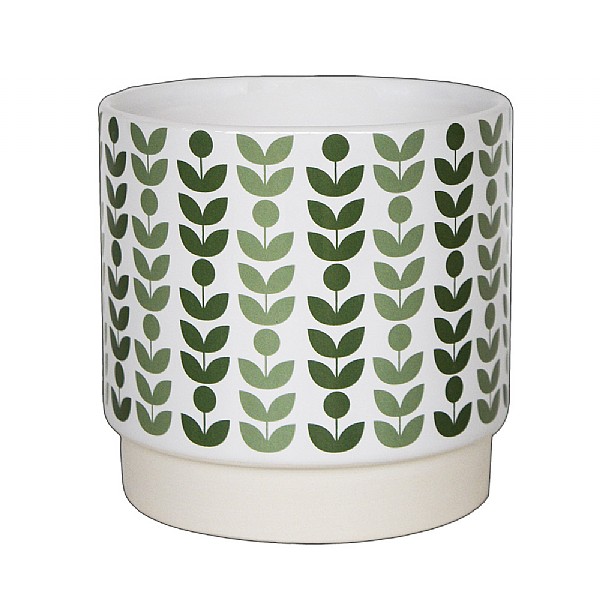 Ivyline Retro Floral Pot Cover Green (Various Sizes)