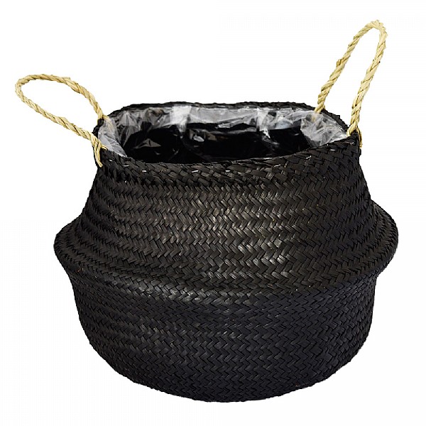 Ivyline Seagrass Black Lined Basket Planter (Various Sizes)