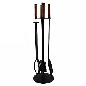 Leather Handle 4 Piece Fireside Companion Set