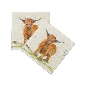 Kate of Kensington Highland Cow Marble Coasters (Set of 2)
