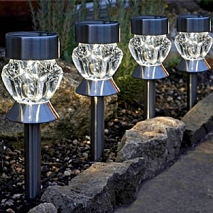 Smart Solar Crystal Glass Solar Stake Light - 4 Pack