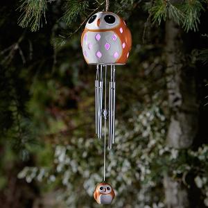 Smart Solar Ceramic Snowy Owl LED Solar Windchime