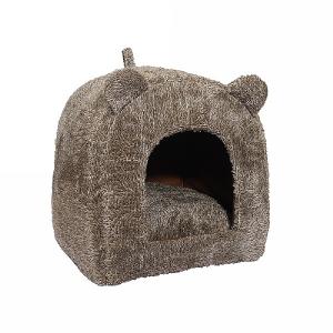 Rosewood 40 Winks Teddy Bear Hooded Cat Bed - Brown