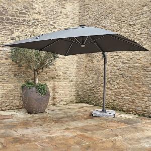 Bramblecrest Truro 3m Square Grey LED Cantilever Parasol with Base