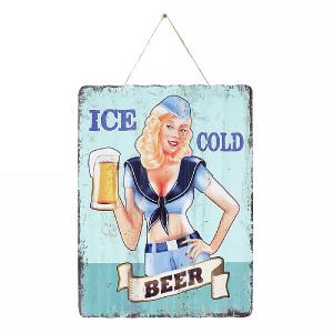 La Hacienda Ice Cold Beer Corrugated Embossed Metal Sign