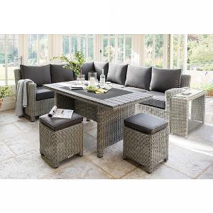 Kettler Palma White Wash Right-Hand Casual Dining Set with Dark Oak Top