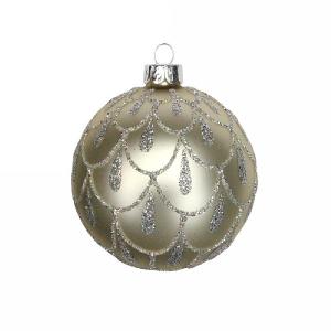 Gisela Graham Gold with Silver Glitter Swags Glass Bauble 80mm