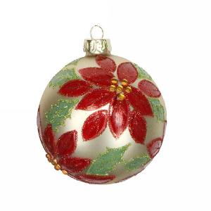 Gisela Graham Gold with Red Poinsetta Glass Bauble 80mm