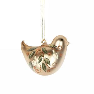 Gisela Graham Matt Gold Glass Bird with Pears Tree Decoration