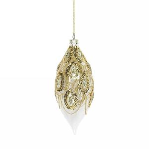 Gisela Graham Clear Glass Teardrop with Gold Glitter Swags Tree Decoration