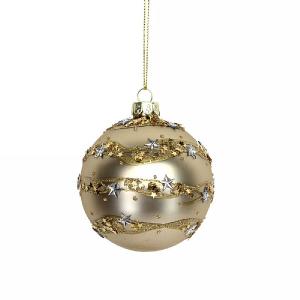 Gisela Graham Matt Gold Glass Bauble with 3D Star Band 80mm