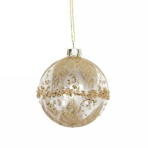 Gisela Graham Clear Glass Bauble with Gold Glitter Band 80mm