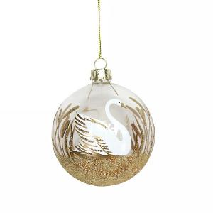 Gisela Graham Clear Gold Glitter Glass Bauble with Swan 80mm