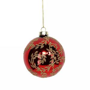 Gisela Graham Cherry Glass Bauble with Gold Glitter Swirls 80mm