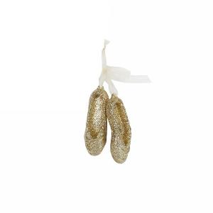 Gisela Graham Gold Glitter Ballet Shoes on Ribbon Tree Decoration
