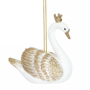 Gisela Graham White & Gold Resin Swan Tree Decoration