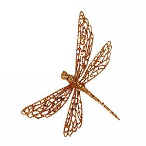 Gisela Graham Copper Glitter Dragonfly Clip Tree Decoration