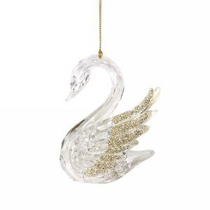 Gisela Graham Clear & Gold Glitter Acrylic Swan Tree Decoration