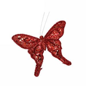 Gisela Graham Dark Red Velvet & Sequin Butterfly Clip Tree Decoration