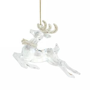 Gisela Graham Clear & Glitter Acrylic Prancing Stag Tree Decoration