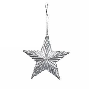 Gisela Graham Silver Glitter Acrylic 5-Point Ribbed Star Tree Decoration