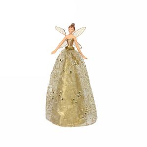 Gisela Graham Gold Glitter Fabric & Resin Tree Top Fairy 30cm