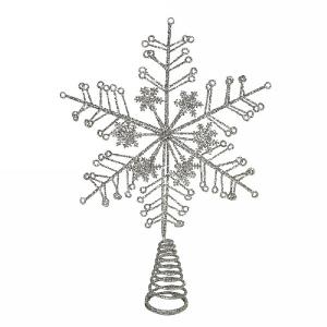 Gisela Graham Silver Glitter Snowflake Tree Top Star