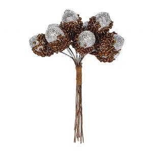 Gisela Graham Bunch of Silver Glitter Acorn Picks 11cm