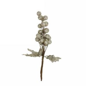 Gisela Graham Pale Gold Glitter Ball Cluster with Leaves