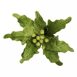 Gisela Graham Green Velvet Poinsetta Stem Tree Decoration