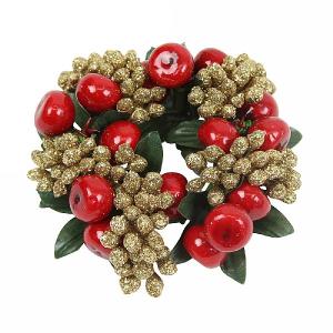 Gisela Graham Red Shiny & Gold Glitter Berry Candle Ring (Small)