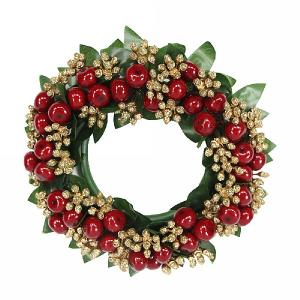 Gisela Graham Red Shiny & Gold Glitter Berry Candle Ring (Large)