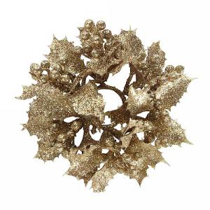 Gisela Graham Pale Gold Glitter Holly Candle Ring