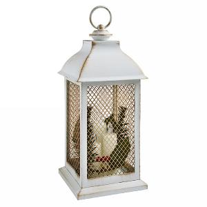 Yule Lantern with 3 LED Candles Cream & Gold