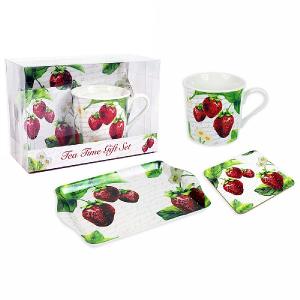 Mug, Tray & Coaster Gift Set - Strawberry Design