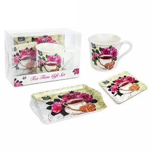 Mug, Tray & Coaster Gift Set - Floral Design
