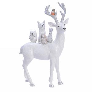 Decoris White Reindeer with Animals on Back Ornament (Small)