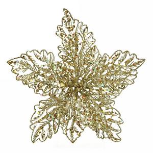 Decoris Gold Glittery Poinsettia on Clip