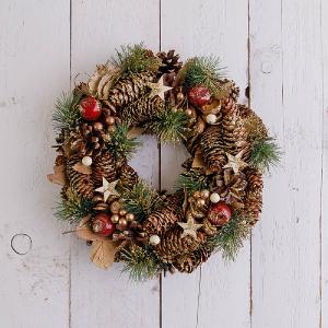 Glitter Pine Cone & Golden Stars Wreath 35cm