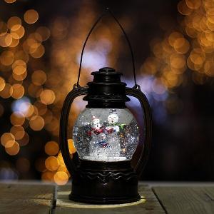 Snowman Trio LED Water Filled Globe Lantern