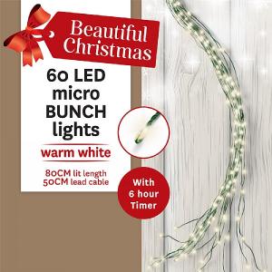 60 Warm White LED Battery Operated Micro Bunch Lights (Green Cable)