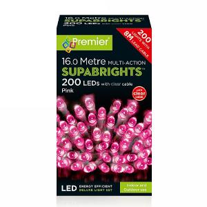 200 Pink Multi Action LED Supabrights Christmas Lights